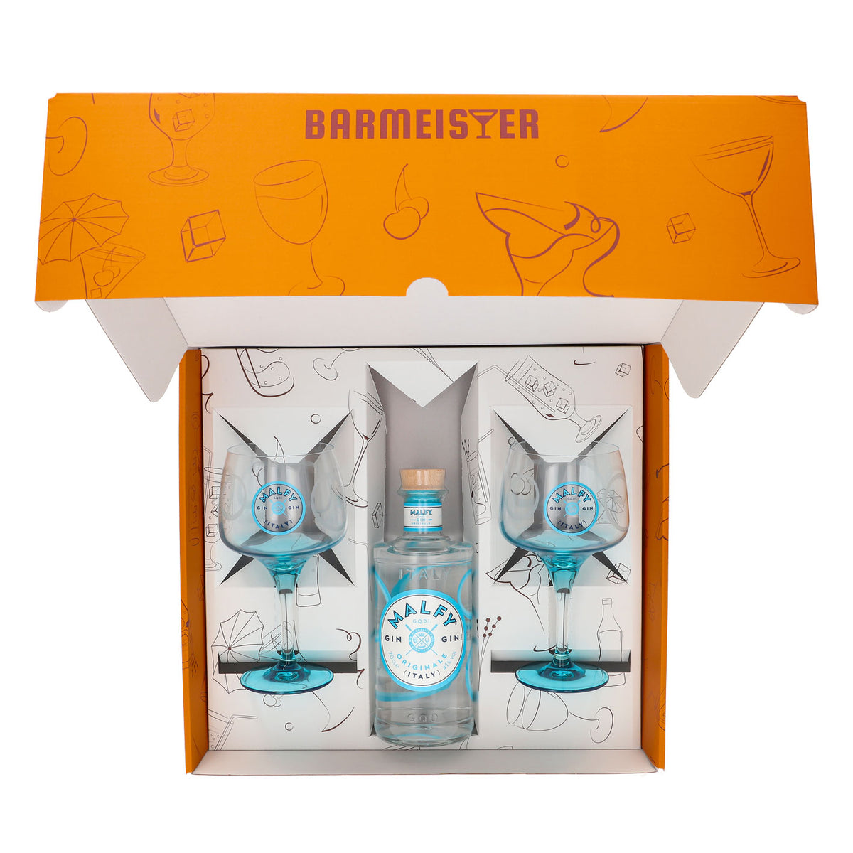 Malfy Gin Geschenkset 0,7l Flasche 41,0 % Vol. + Ballongläser–Orange – Ansicht 4