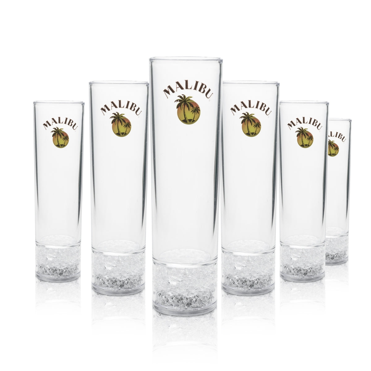 6x Malibu Likör Glas Becher LED Steinchen beleuchteter Boden