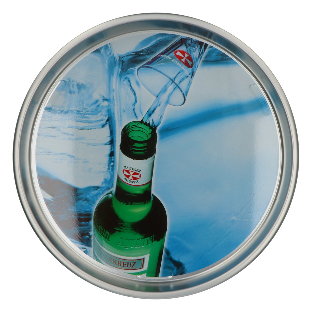 Malteser Aquavit Tablett rund Metall Serviertablett Barzubehör Ø34cm