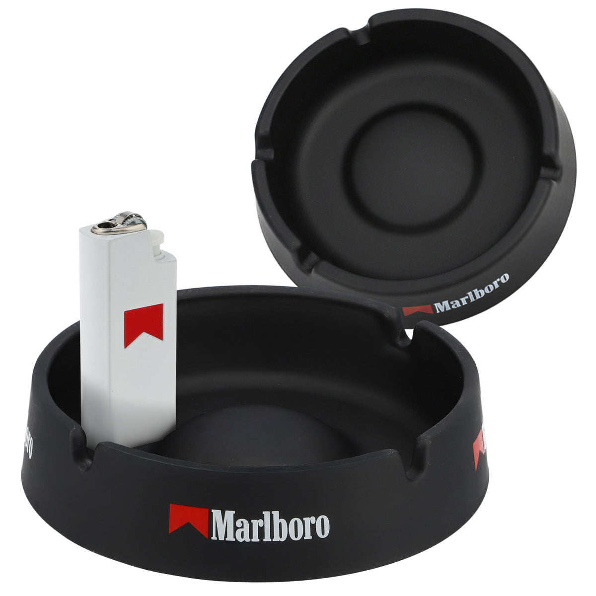Marlboro Smoker Bundle Set aus 2x Glas Aschenbecher Groß/Klein 1x BIC Feuerzeug