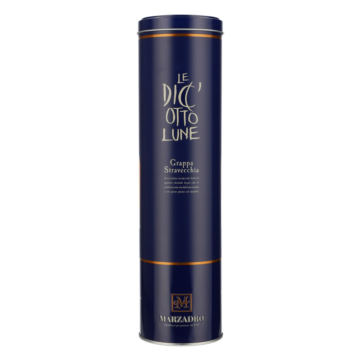 Marzadro Grappa Blechdose Flaschen-Verpackung Blau Geschenkverpackung
