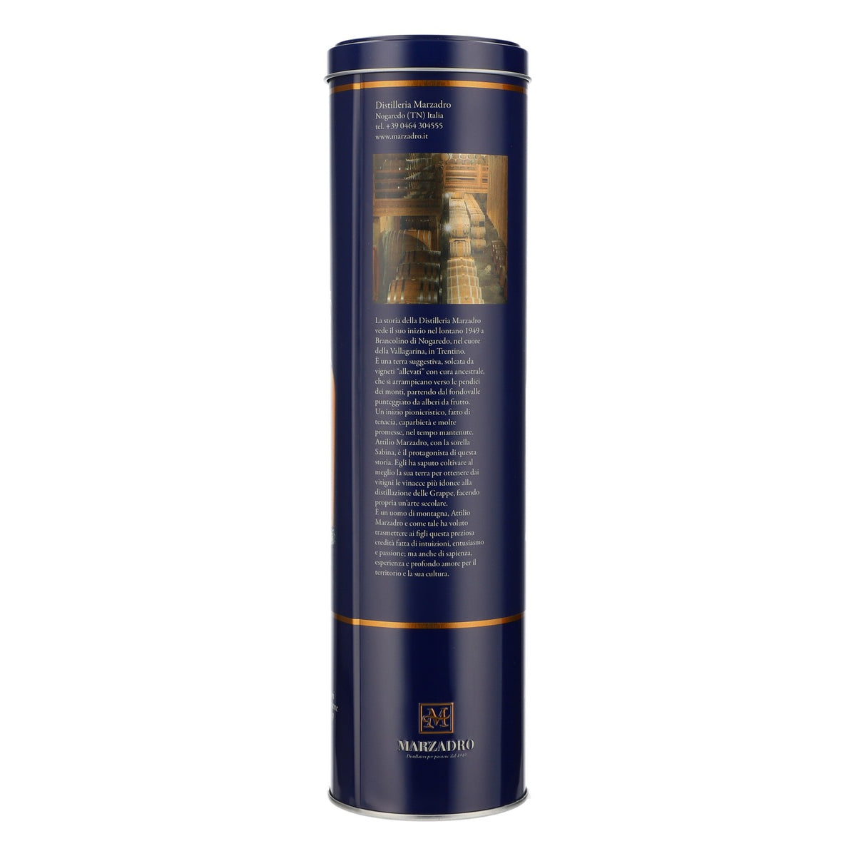 Marzadro Grappa Blechdose Flaschen-Verpackung Blau Geschenkverpackung – Ansicht 3