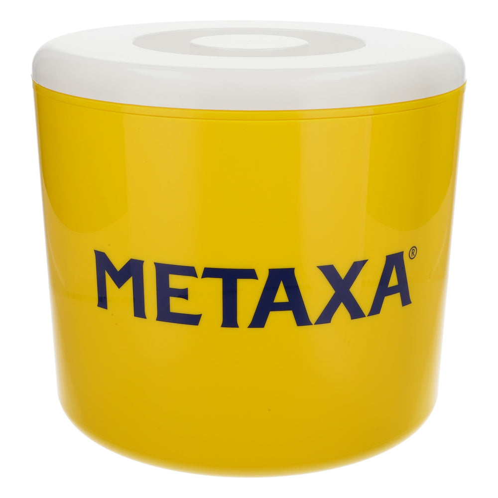 Metaxa Cognac Eisbox Eiswürfelbehälter im gelb/weiß Design dreiteilig