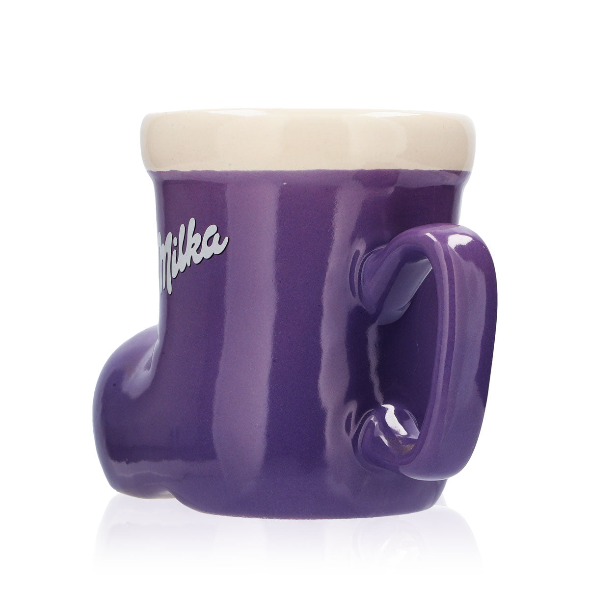 Milka Süßigkeiten Milchbecher Kakao Glas 0,4l Kinder Tasse Stiefel Lila – Ansicht 2