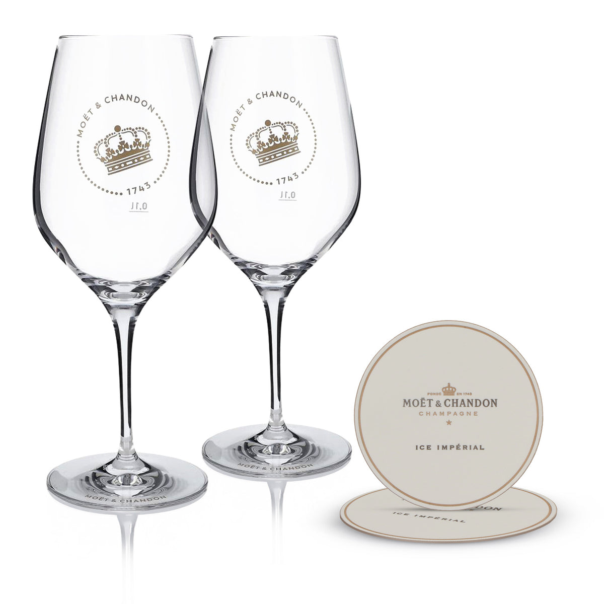 Moet Chandon Champagner Bundle Set aus Stielglas und einem Untersetzer