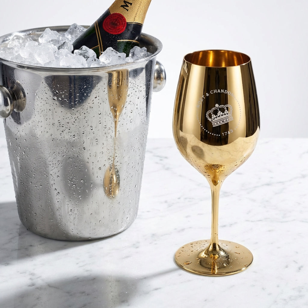 Moet Chandon Champagner Glas 0,6l Weinglas Echtglas Gold neues Logo – Ansicht 2