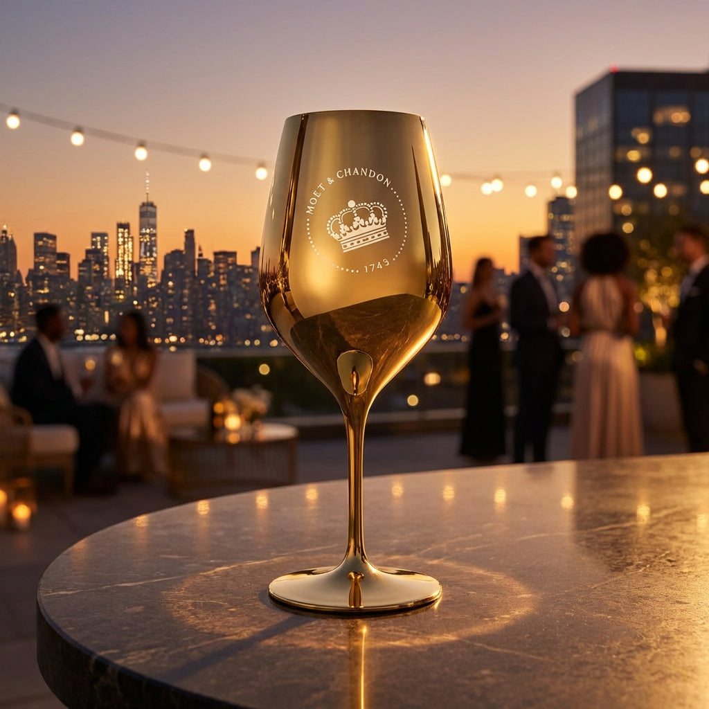 Moet Chandon Champagner Glas 0,6l Weinglas Echtglas Gold neues Logo – Ansicht 3