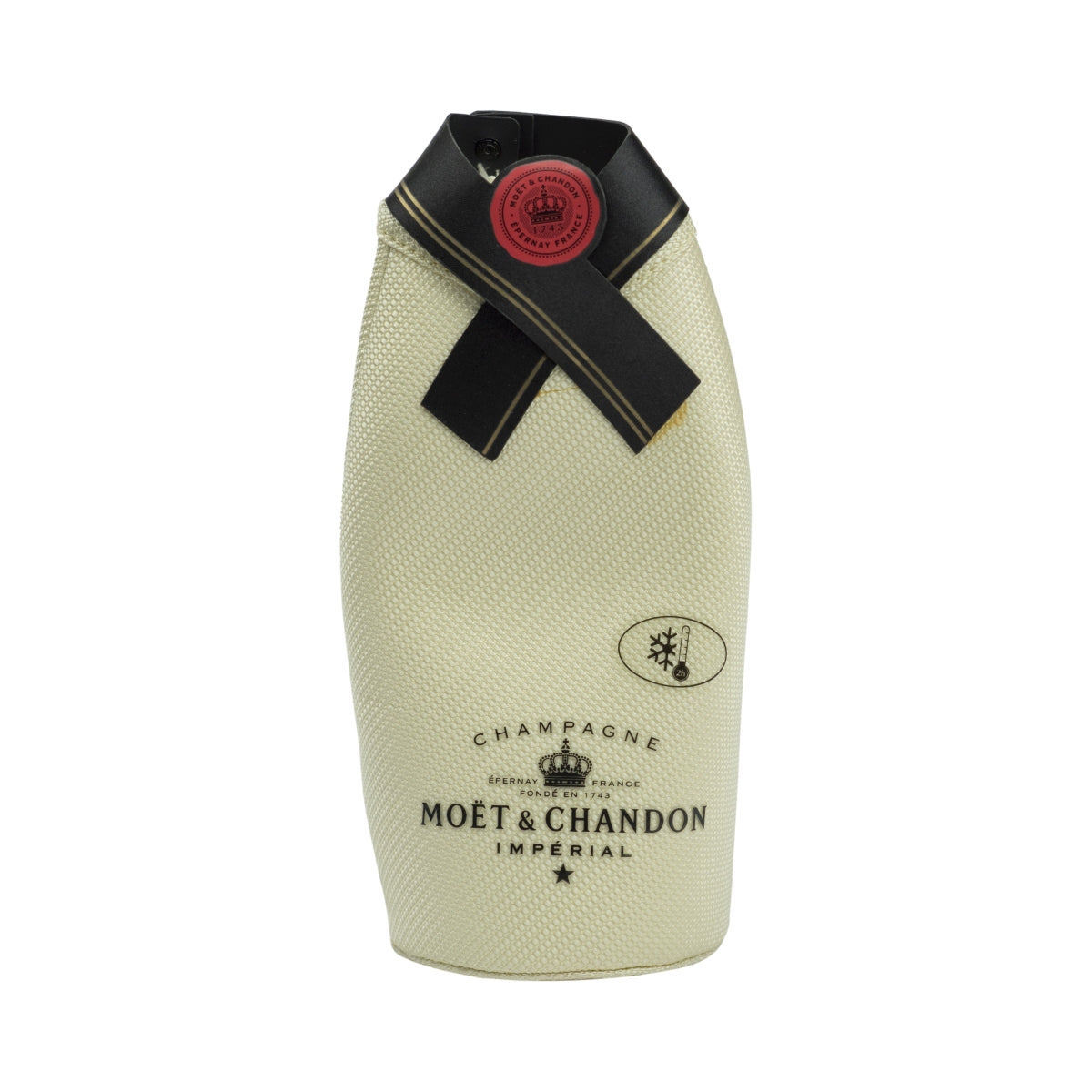 Moet Chandon Champagner Kühlmanschette Gold Weiß 0,7l Flaschenkühler Schleife Rot