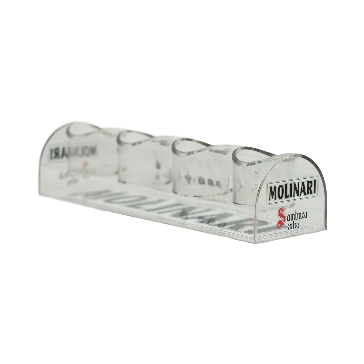 Molinari Extra Sambuca Tablett 4 Gläser Shot Schnaps Halter Präsentation Display