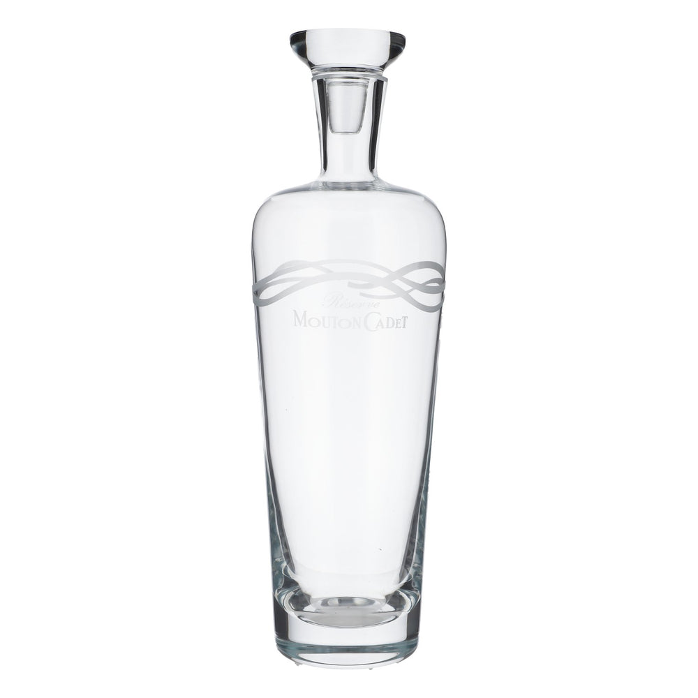 Mouton Cadet Wein Karaffe Glas Dekanter mit Deckel Holz Untersetzer