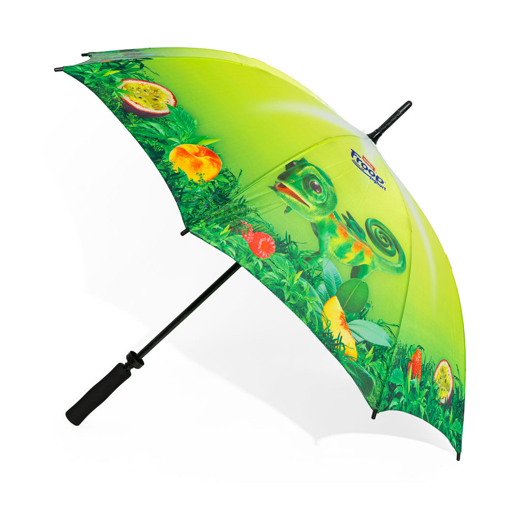 Müller Milch Regenschirm Automatik Softgriff Froop grün Spannweite 101cm