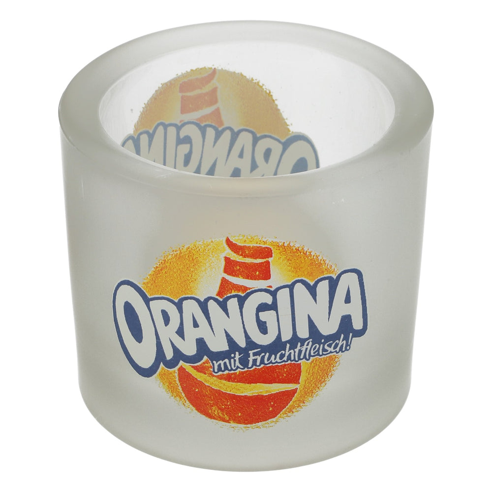 Orangina Softdrink Echtglas Teelicht Kerzenhalter satiniert
