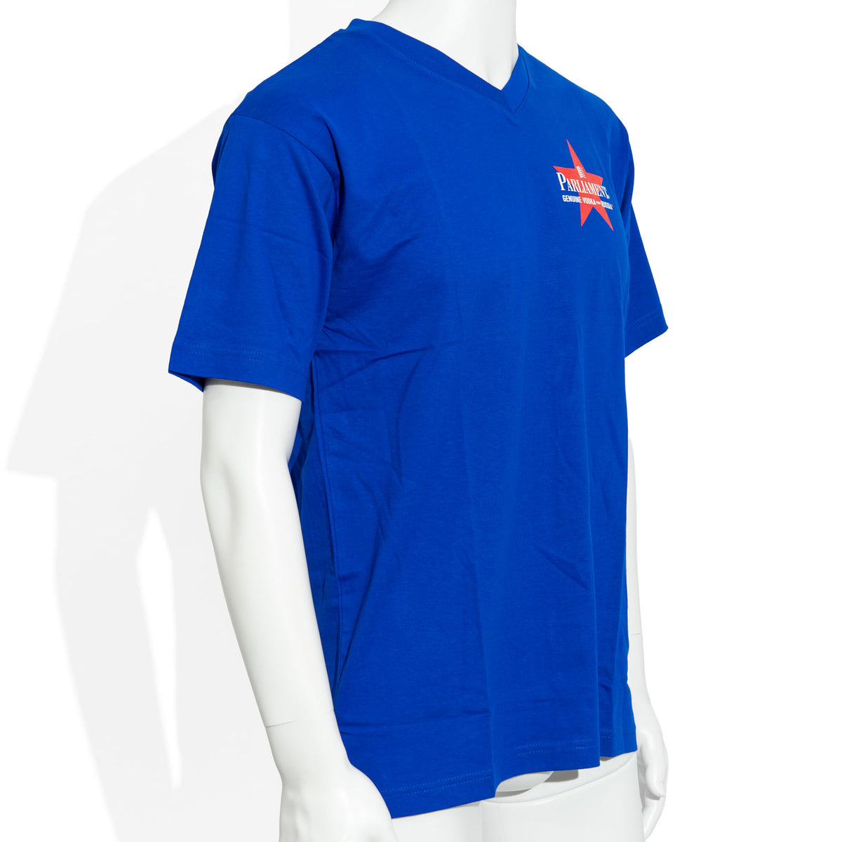 Parlament Vodka Glas Gr, M blau V-Ausschnitt Baumwolle T-Shirt – Ansicht 2