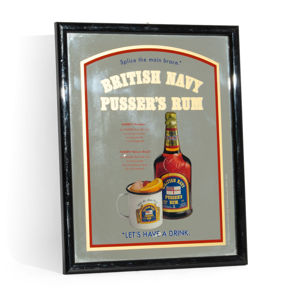 Pusser´s Rum Spiegel Werbespiegel Barutensilien Wandschmuck schwarzer Rahmen