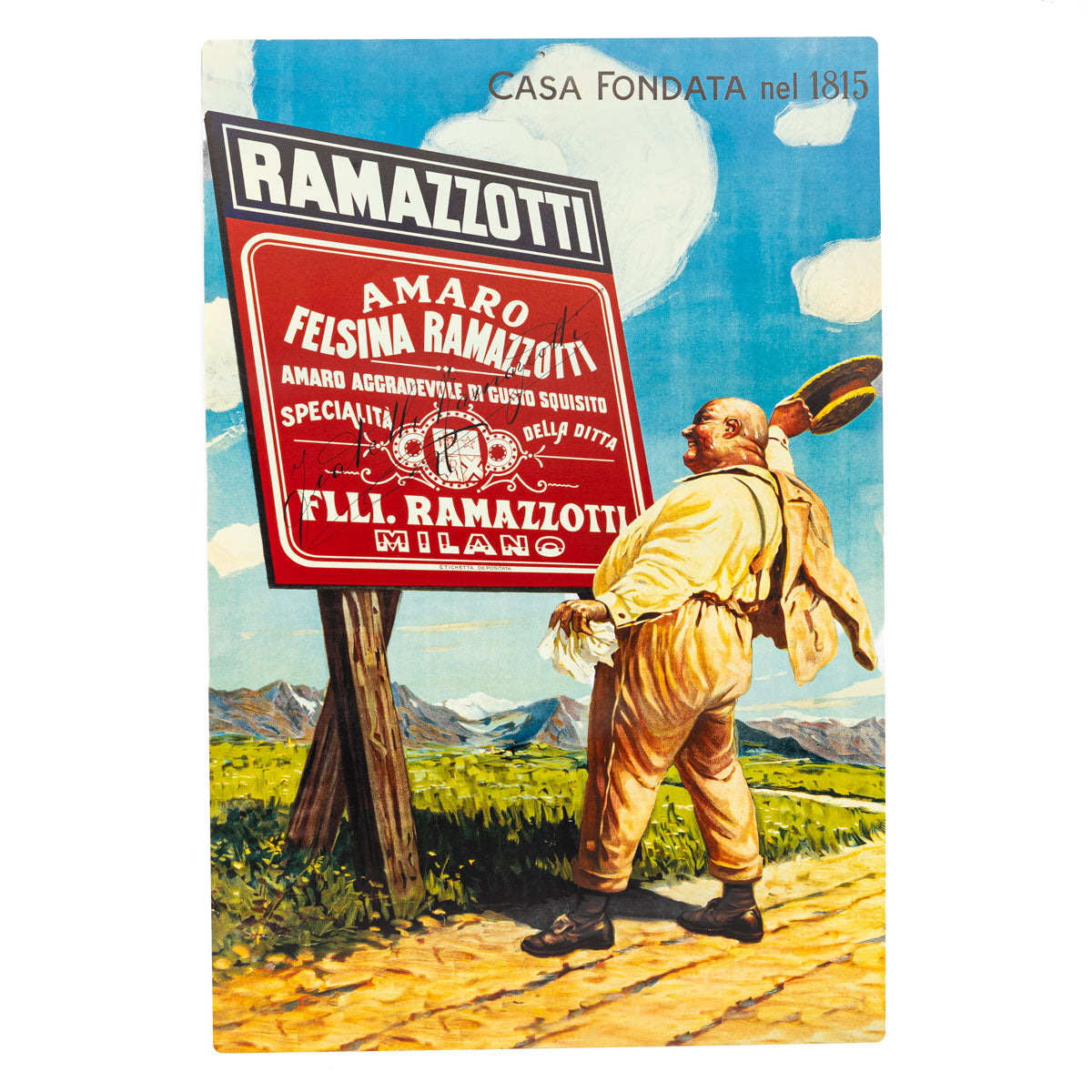 Ramazzotti Likör Blechschild Wanddekoration 60x40 cm Mann mit Schild