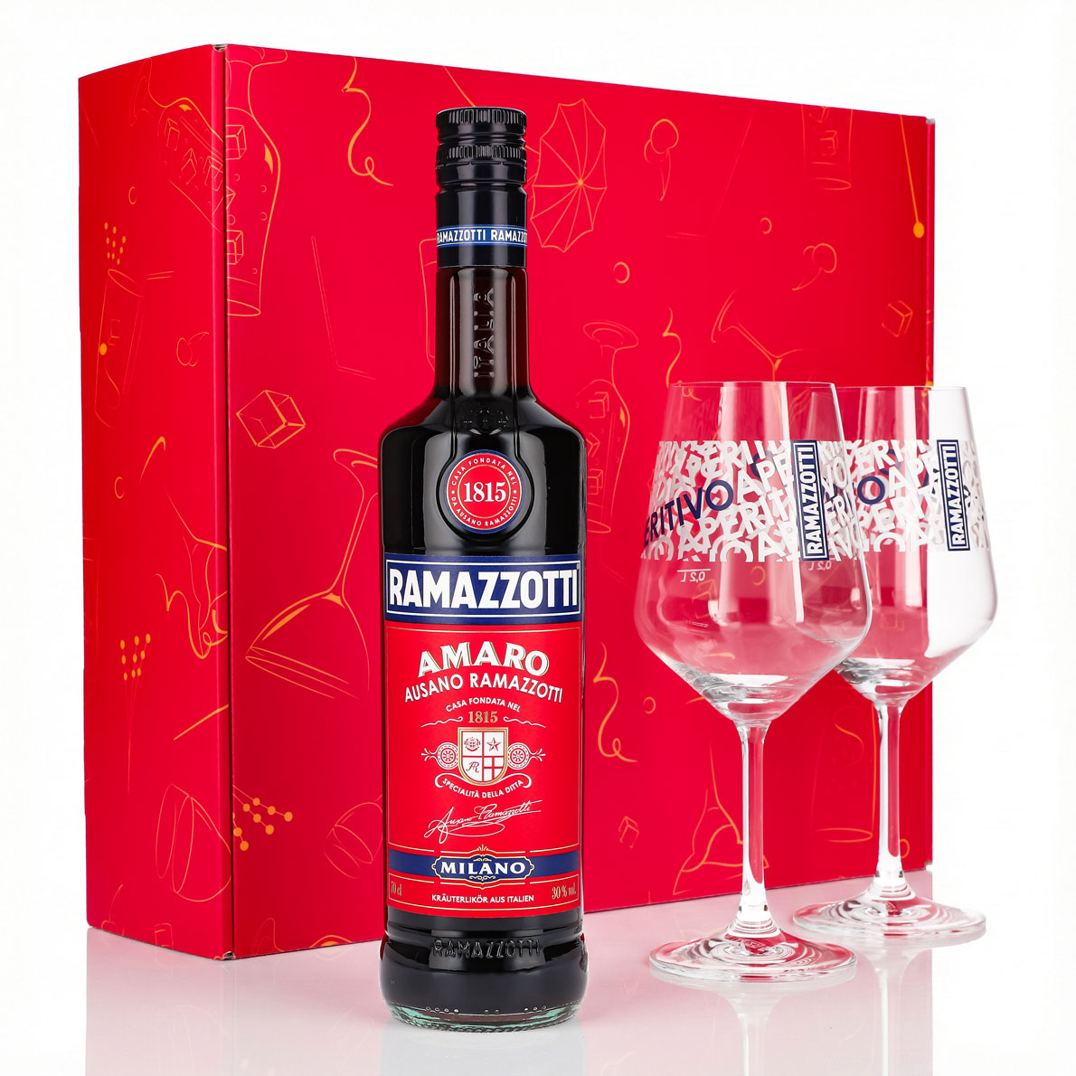 Ramazzotti Likör Geschenkset 0,7l 30% + Ballonglas I Pink