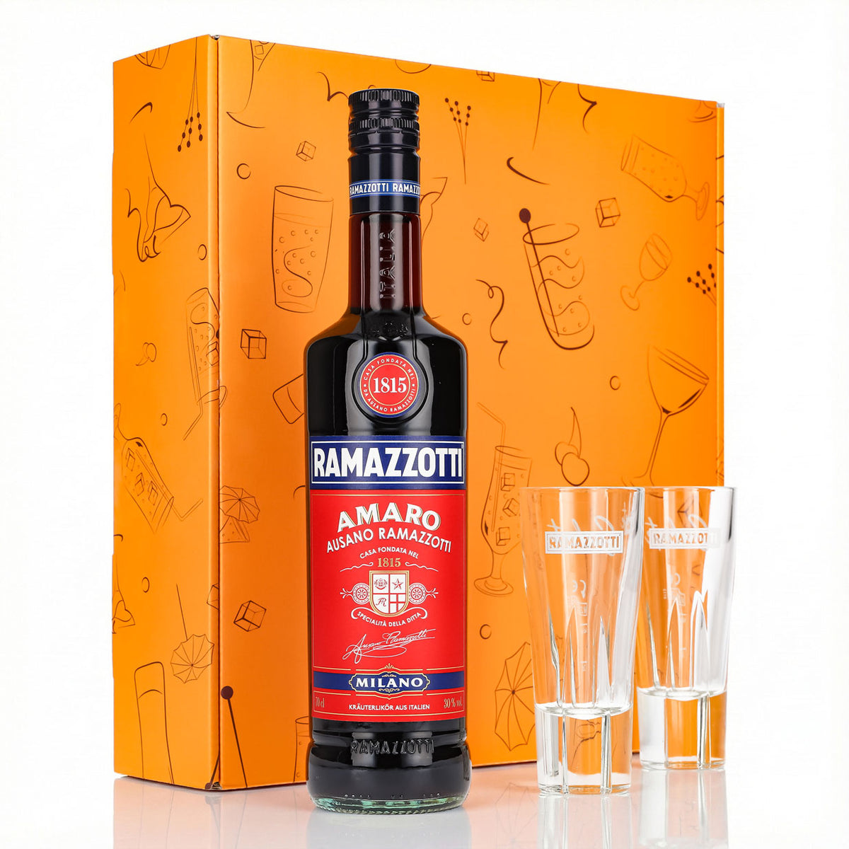 Ramazzotti Likör Geschenkset 0,7l 30% + Longdrinkglas Salute I Orange