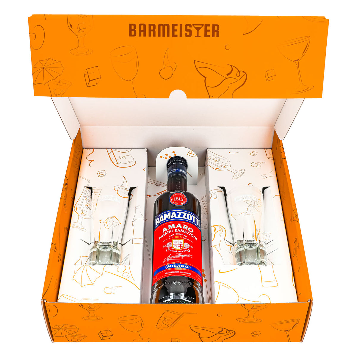 Ramazzotti Likör Geschenkset 0,7l 30% + Longdrinkglas Salute I Orange – Ansicht 2