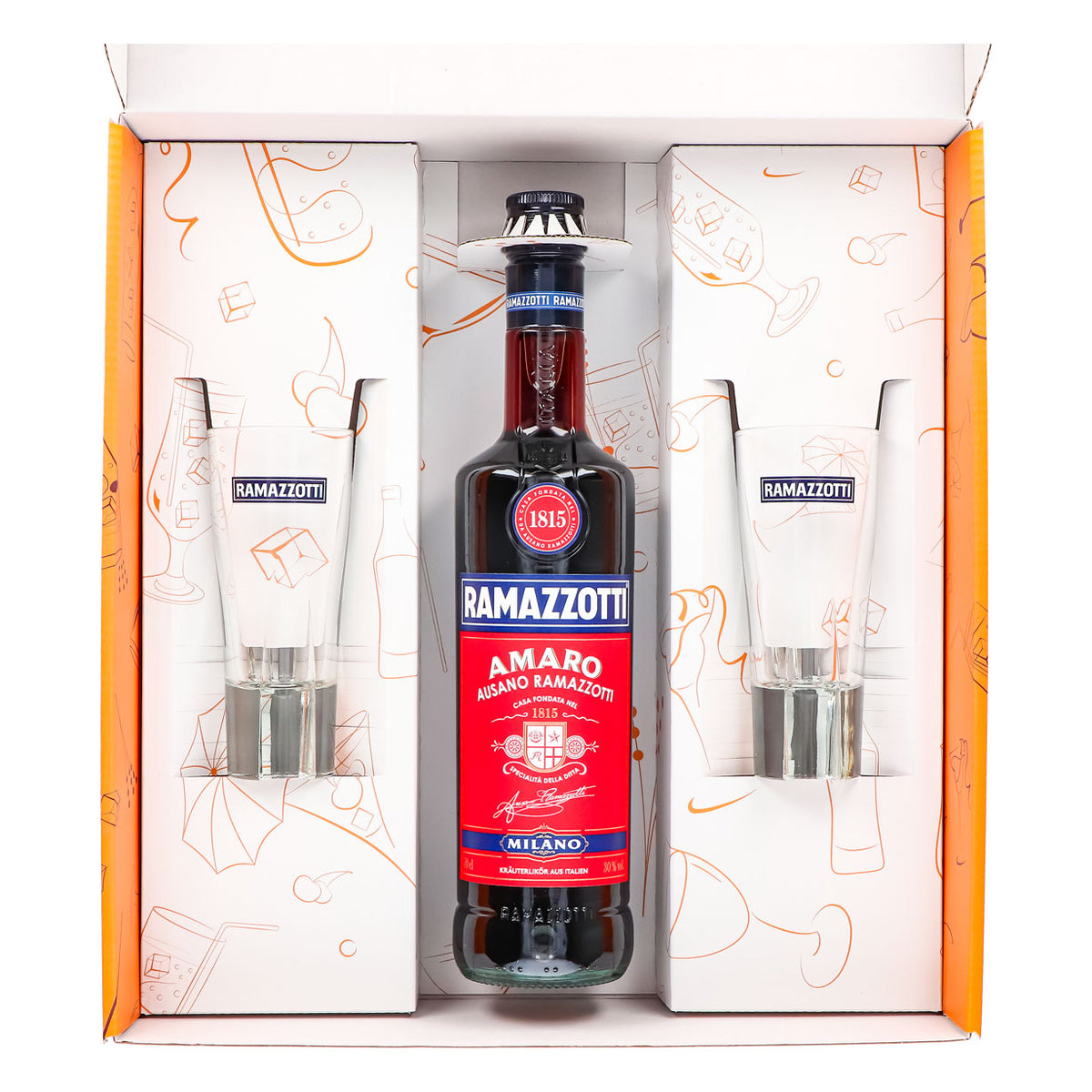 Ramazzotti Likör Geschenkset 0,7l 30% + Longdrinkglas Standard I Orange – Ansicht 4