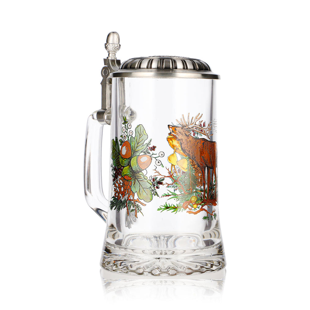 Rastal Bier Glas 0,5l Krug mit Zinndeckel Hirsch