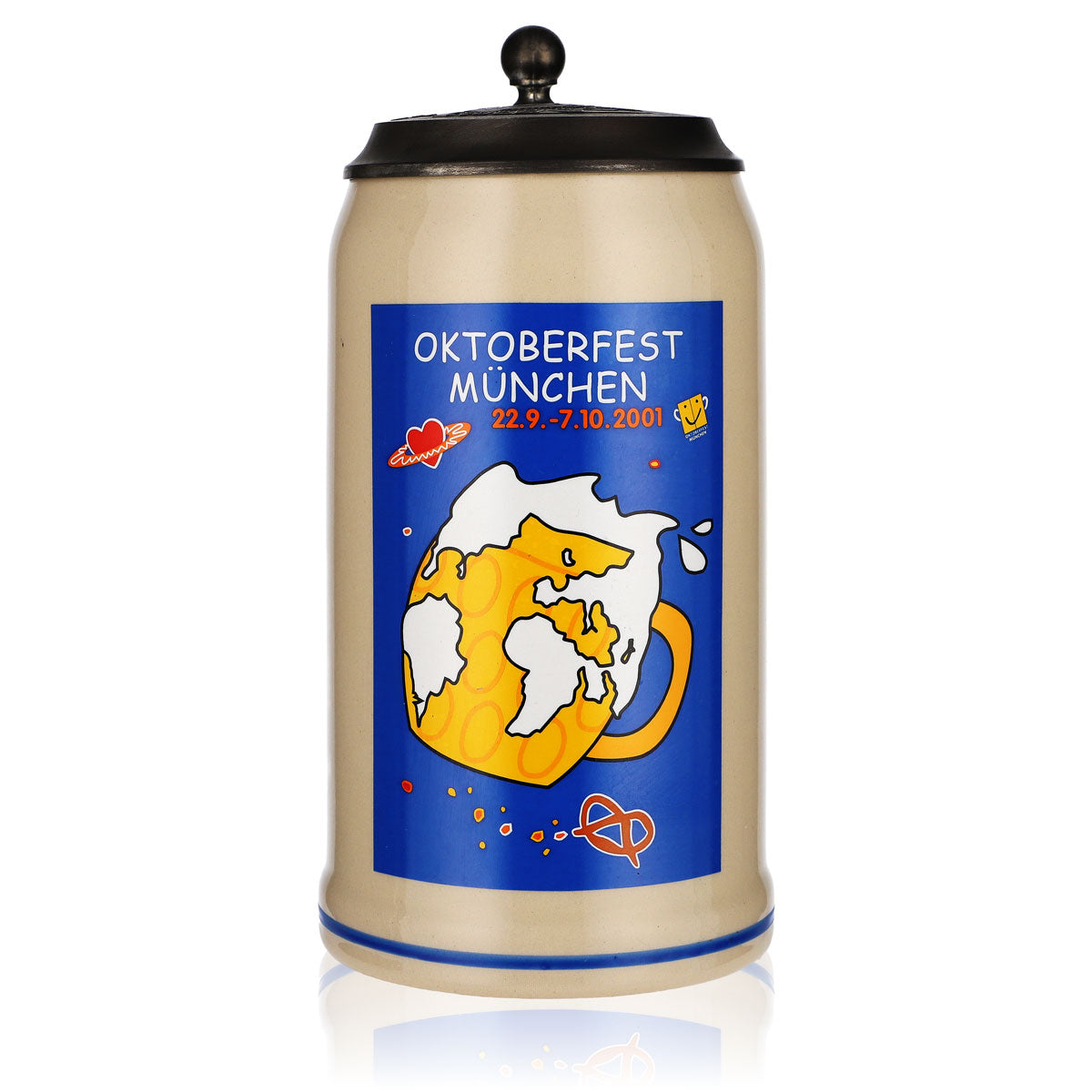 Rastal Bier Glas 1,0l Tonkrug Oktoberfest München 2001 mit Zinndeckel Rastal