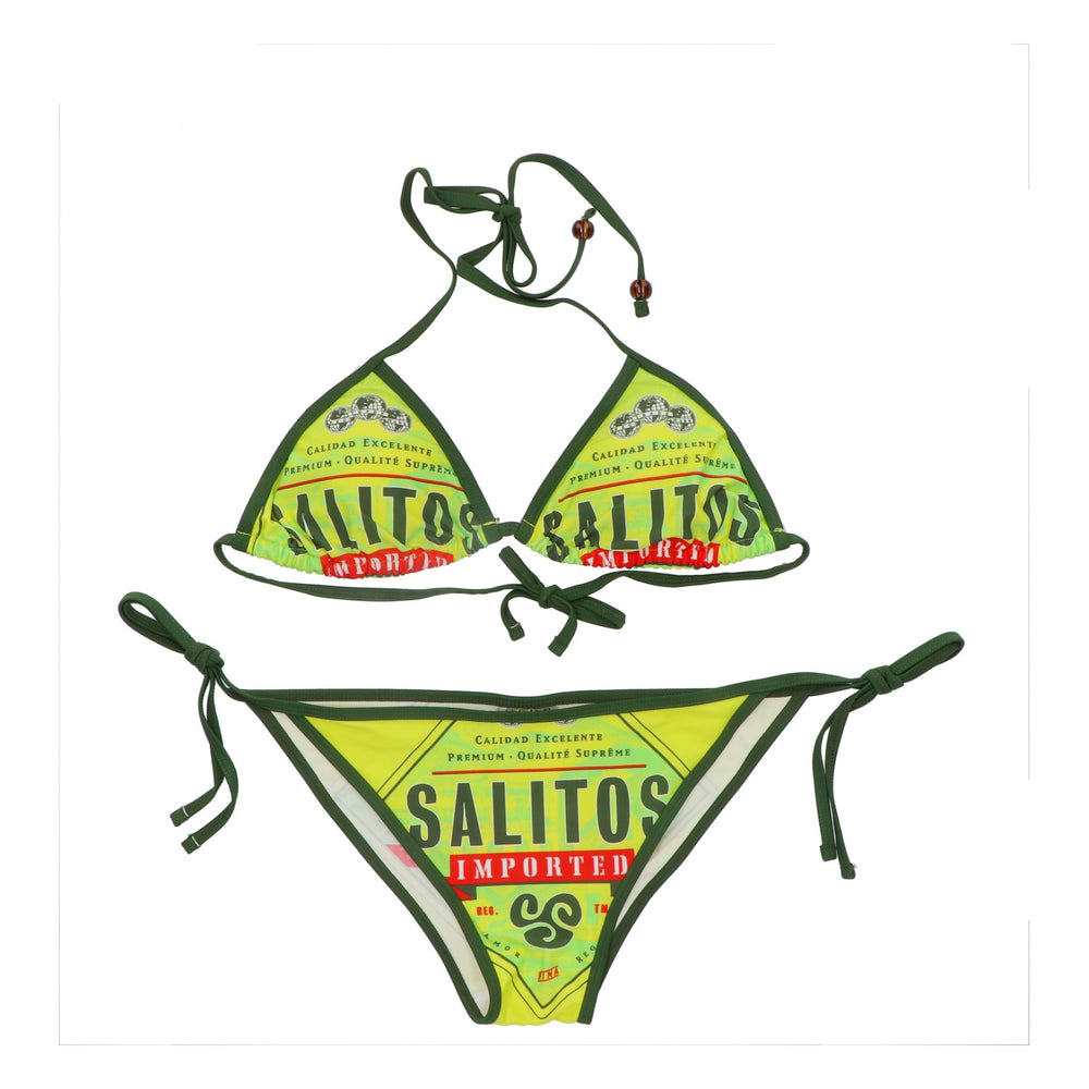 Salitos Bier Bikini Badebekleidung Strandbekleidung Damen Größe 34 grün/gelb