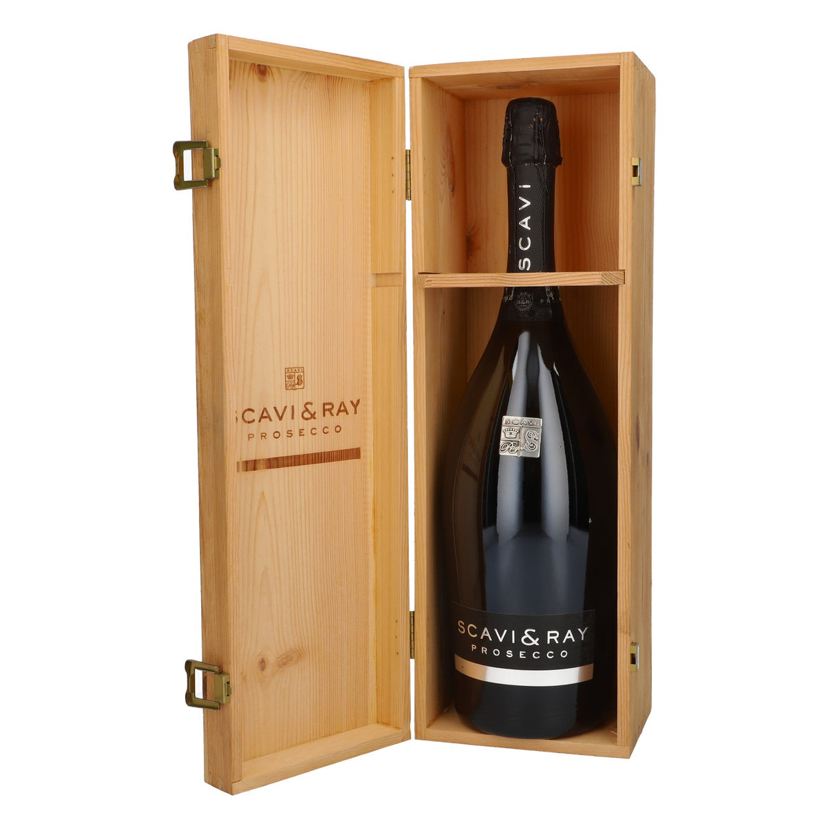 Scavi & Ray Prosecco Show Echtglas Flasche Dekoflasche Showbottle 1,5l Mit Holzbox – Ansicht 4