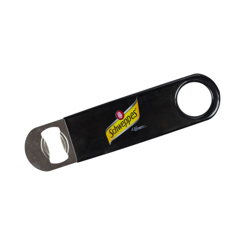 Schweppes Flaschenöffner Schwarz Metall gelbes Logo Kapselheber Brazubehör