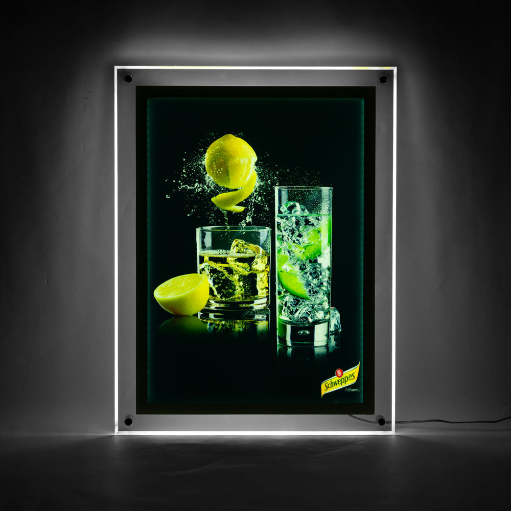 Schweppes Softdrink LED Leuchtreklame 51x39 cm inkl. Netzteil eingerahmt A3