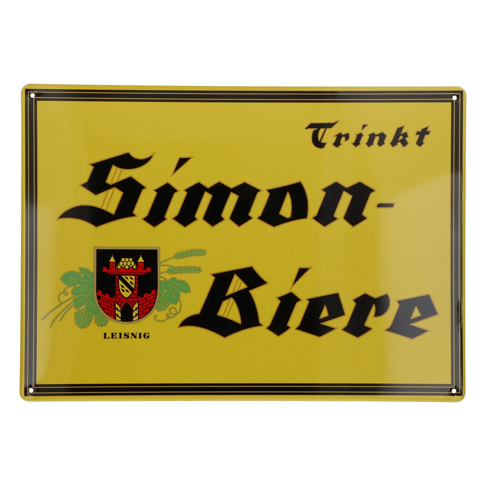 Simon-Biere Bier Blechschild gelb Trinkt Simon-Biere Leisnig 29,5x21cm