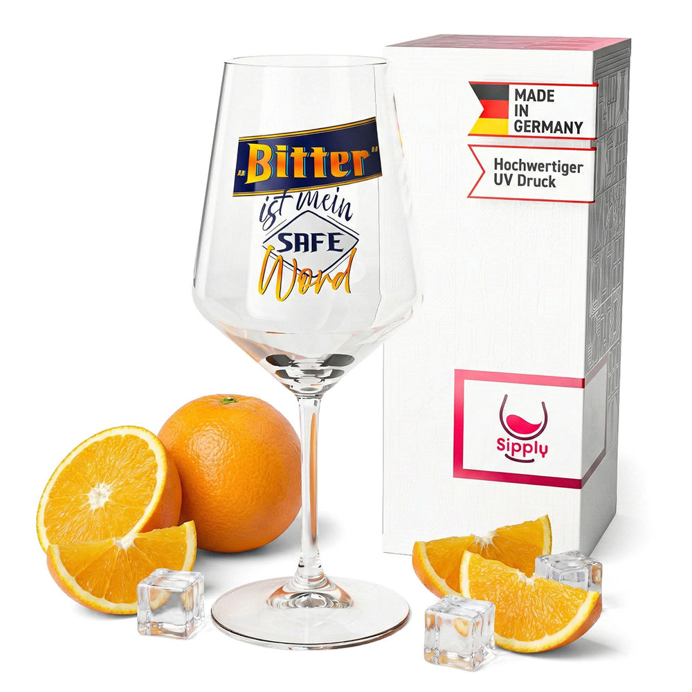 Sipply Aperitifglas mit Spruch Bitter ist mein Safe Word für Getränke Cocktails Wein Schorle 0,5l