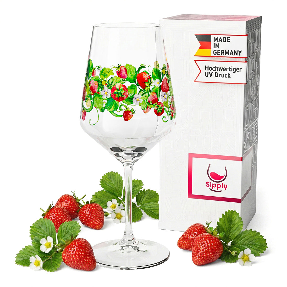 Sipply Aperitifglas Summer Vibes mit Erdbeeren-Motiv für Spritz Getränke Cocktails Wein 0,5l mit Transparenz-Effekt