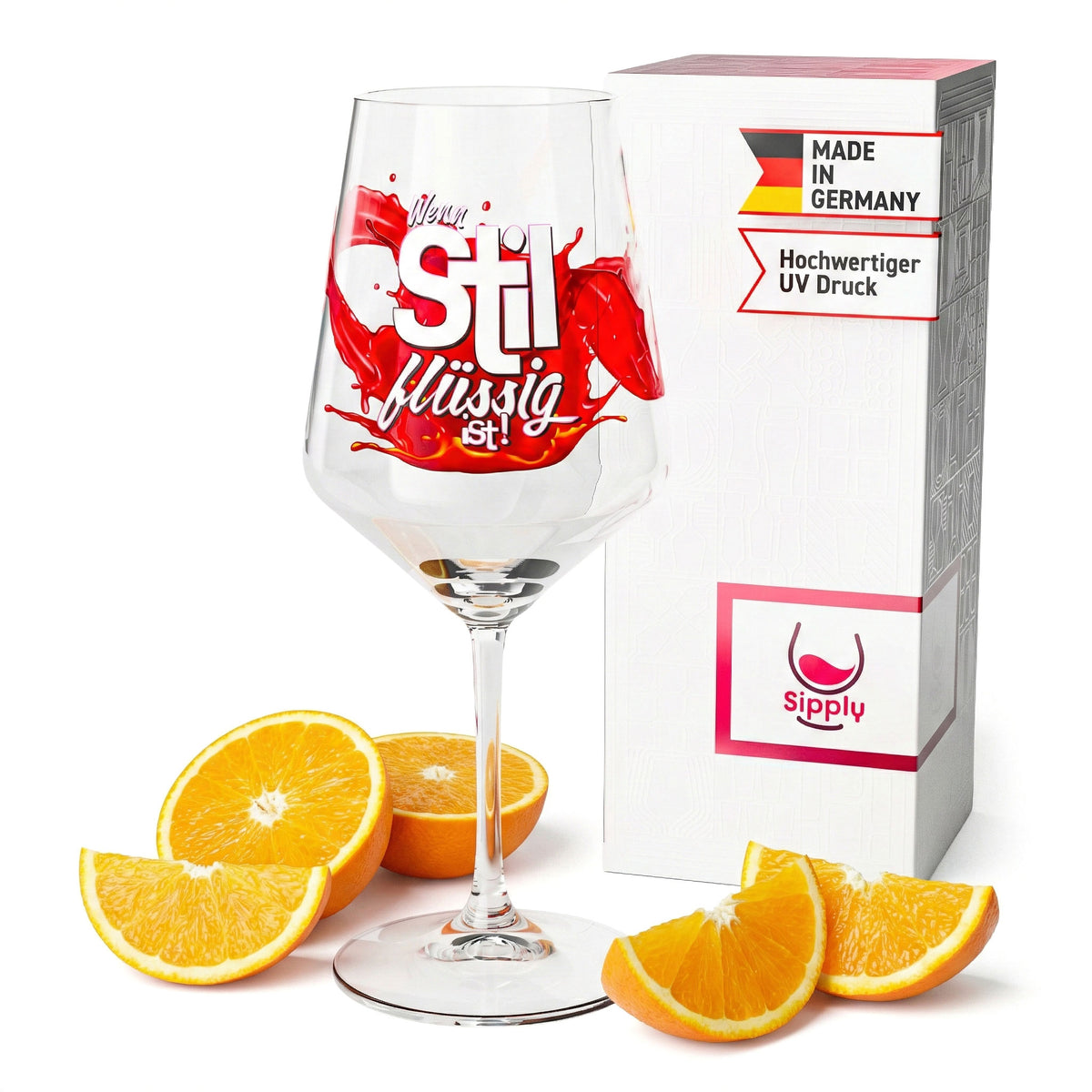 Sipply Aperitifglas Summer Vibes mit Spruch Wenn Stil flüssig ist! 0,5l mit Transparenz-Effekt