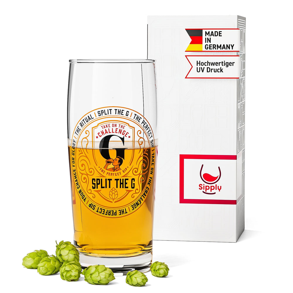 Sipply Bierglas SPLIT THE G The Perfect SIP Willibecher 0,5l - Der lustige Social Media-Trend