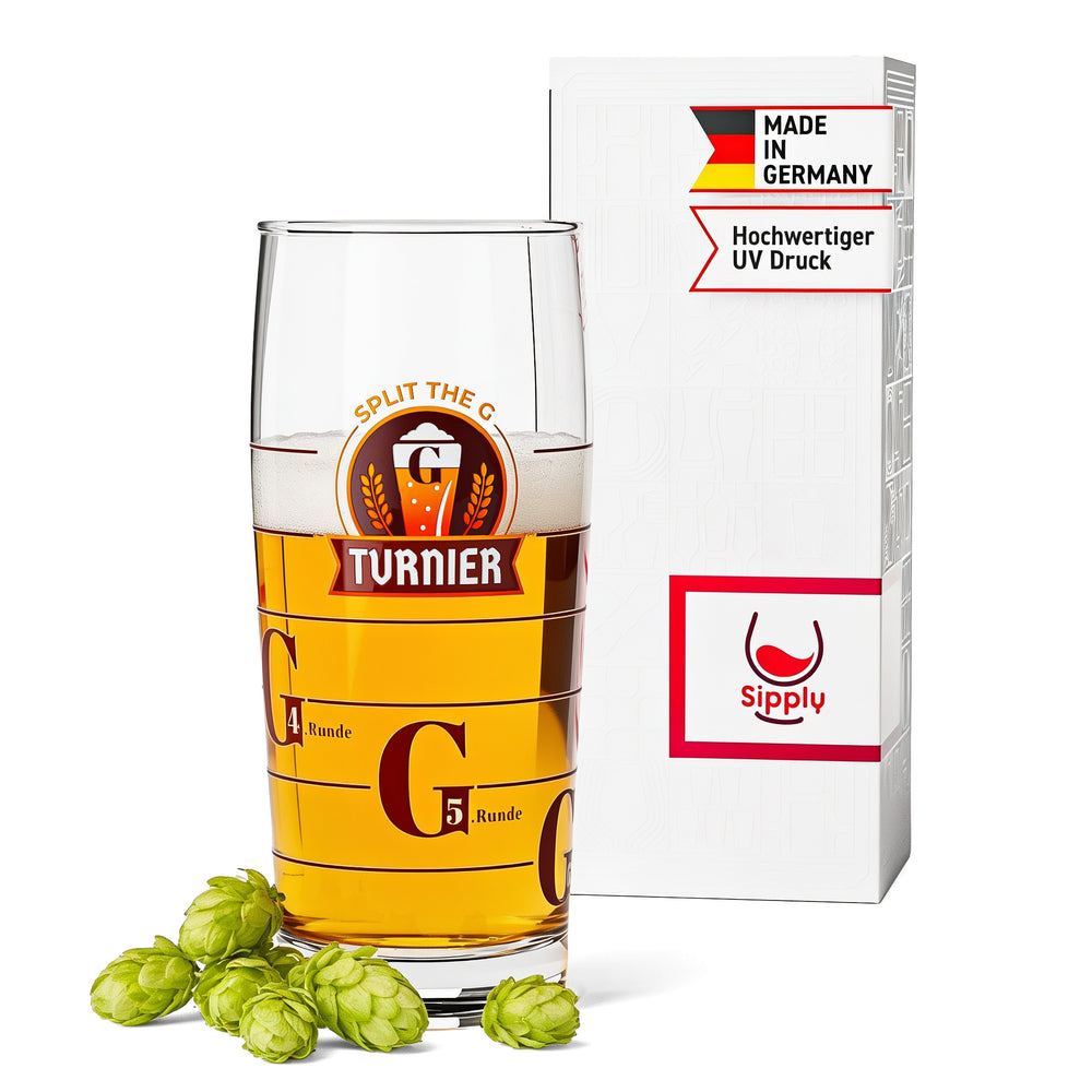 Sipply Bierglas SPLIT THE G Tournament Willibecher 0,5l - Der lustige Social Media-Trend