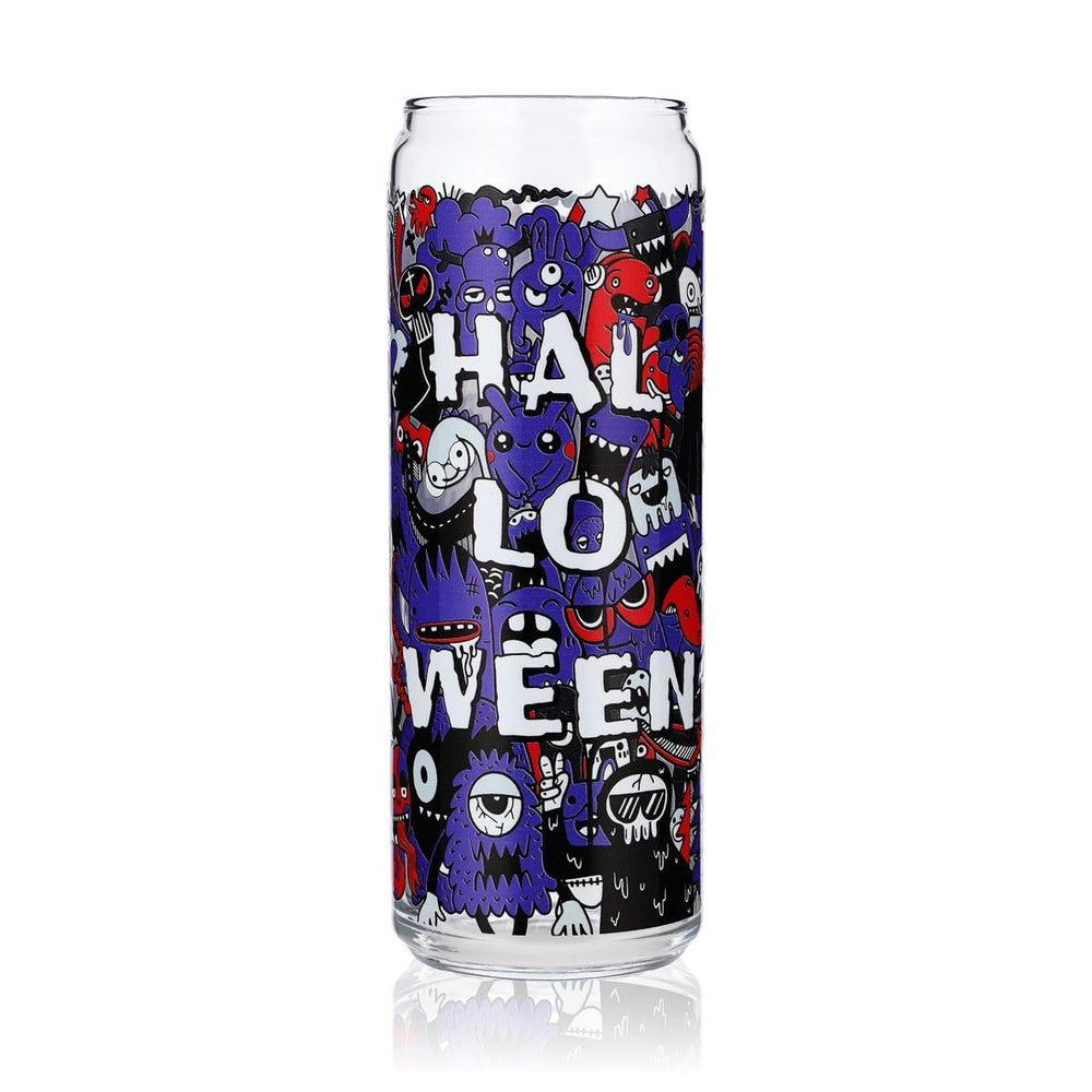 Sipply Trinkglas mit Halloween-Motiv Doodle Lila als UV-Druck Can Glass 370ml
