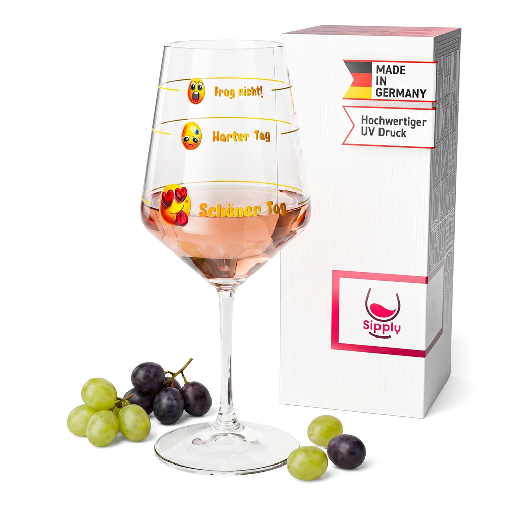 Sipply Weinglas mit Spruch Frag nicht Harter Tag Schöner Tag mit Emoji 0,5l