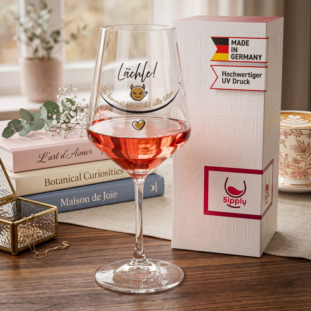 Sipply Weinglas mit Spruch Lächle! Du kannst sie nicht alle töten… 0,5l – Ansicht 3