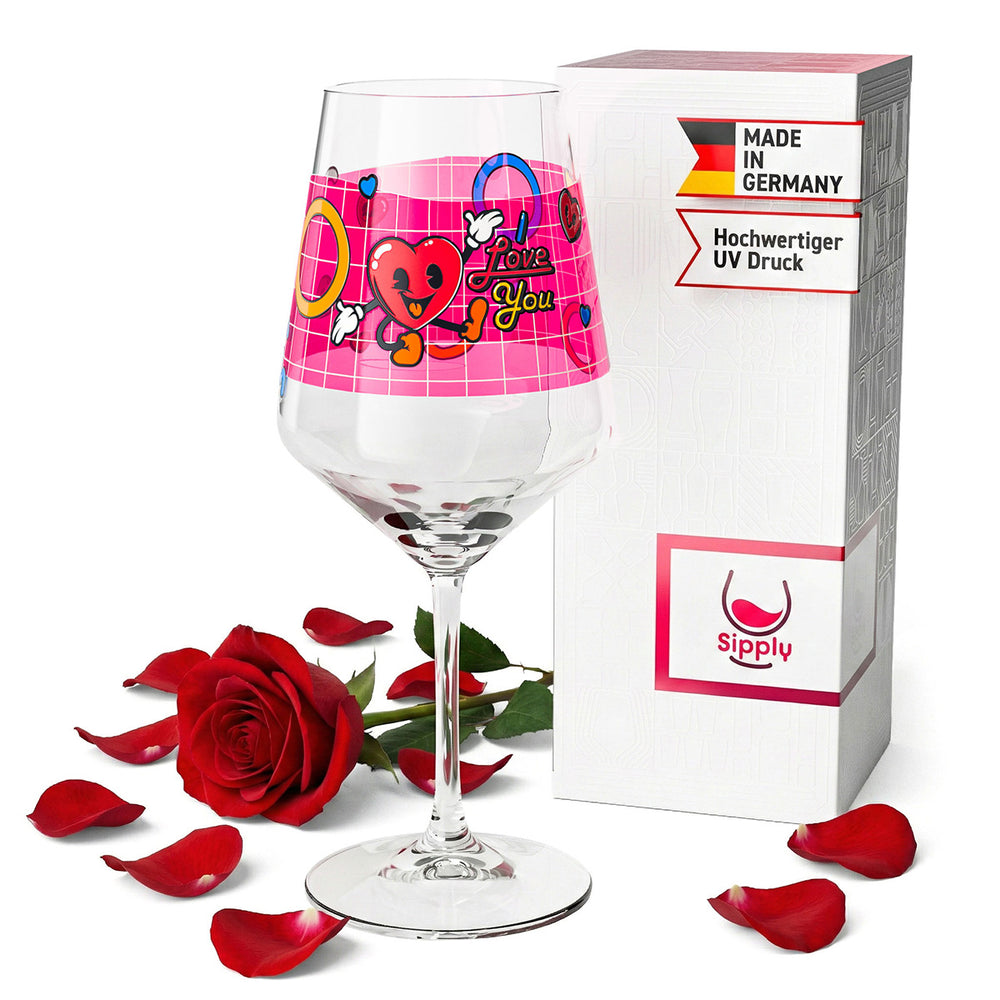 Sipply Weinglas zum Valentinstag "I Love You" Herz Geschenk 0,5l mit Transparenz-Effekt