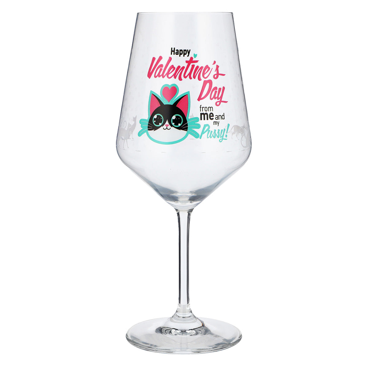 Sipply Weinglas zum Valentinstag mit Katze + Spruch "Happy Valentines Day" Geschenk 0,5l – Ansicht 2