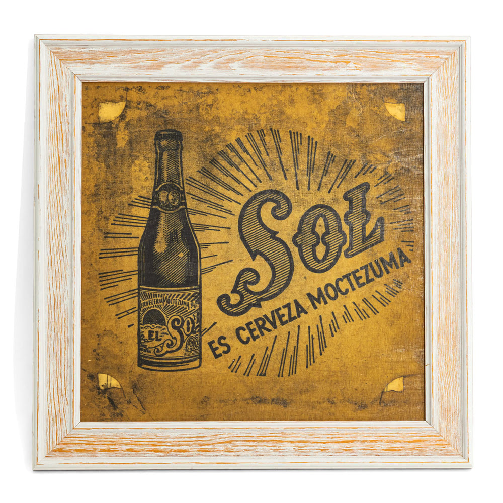 Sol Bier Bild Holzrahmen Wandbild Wanddekoration "Flasche" 50x50 cm