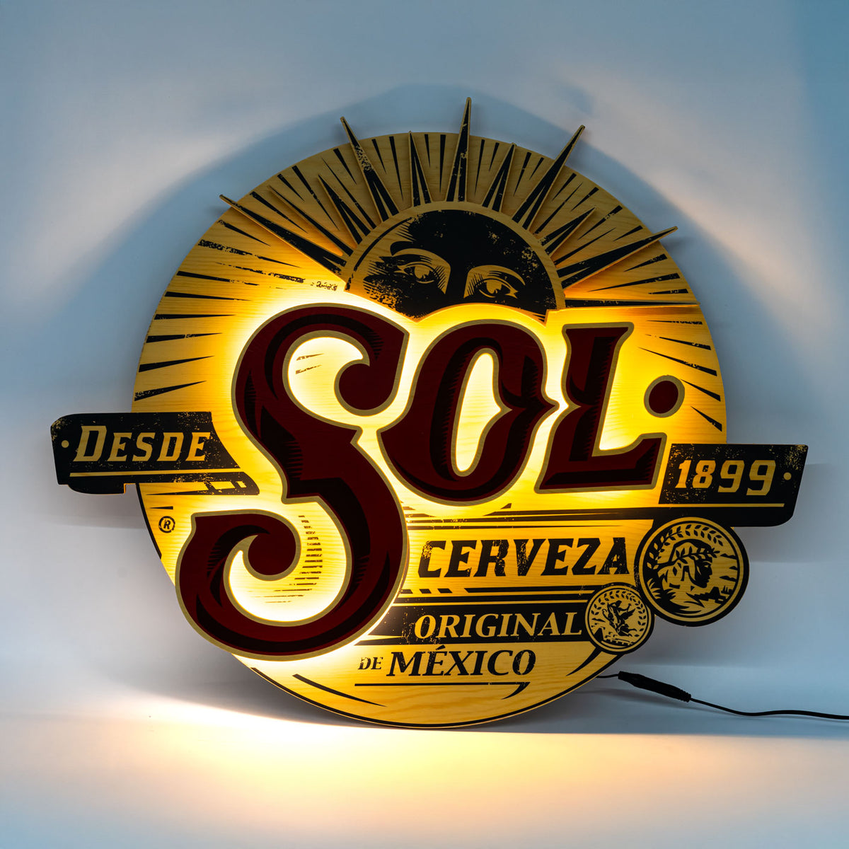 Sol Bier Echtholz LED Leuchtreklame Leuchtwerbung "Cerveza 1899"
