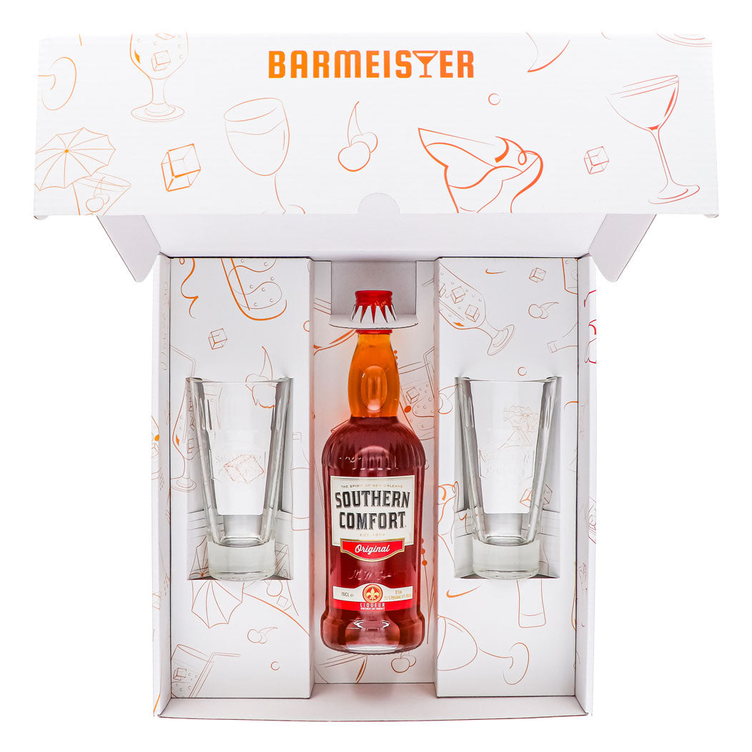 Southern Comfort Geschenkset 0,7l Flasche 35,0 % Vol. + Longdrinkgläser Relief–Weiß – Ansicht 5