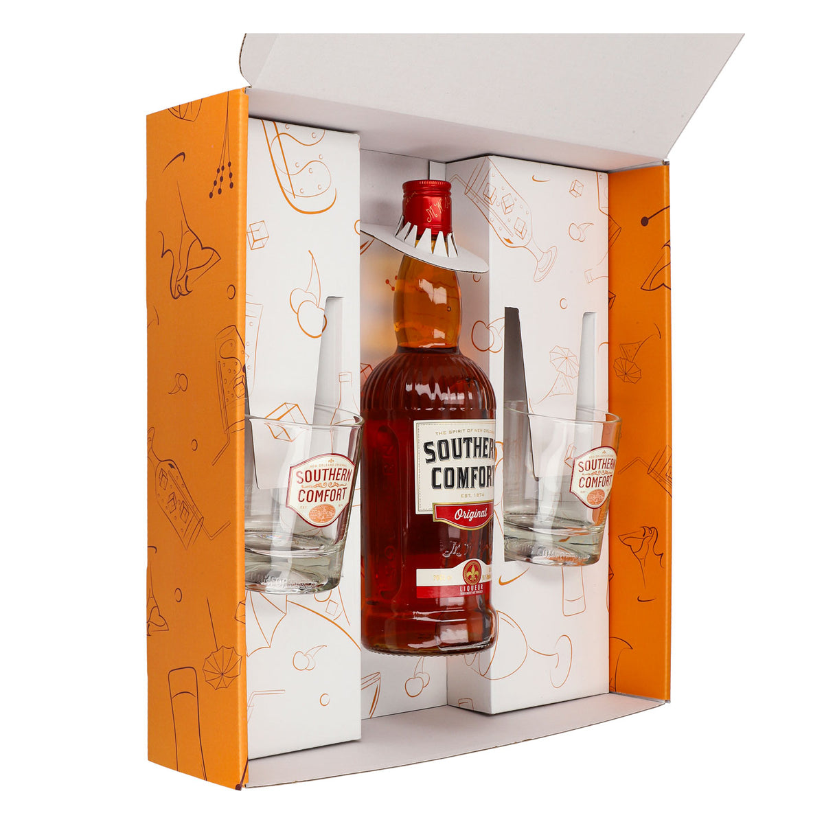 Southern Comfort Geschenkset 0,7l Flasche 35,0 % Vol. + Tumbler Gläser–Orange – Ansicht 2