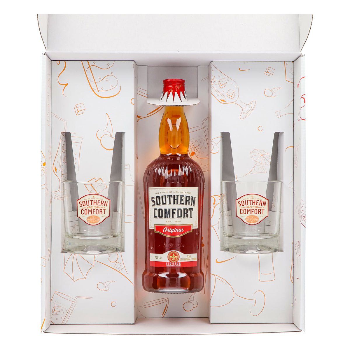 Southern Comfort Geschenkset 0,7l Flasche 35,0 % Vol. + Tumbler Gläser–Weiß – Ansicht 3