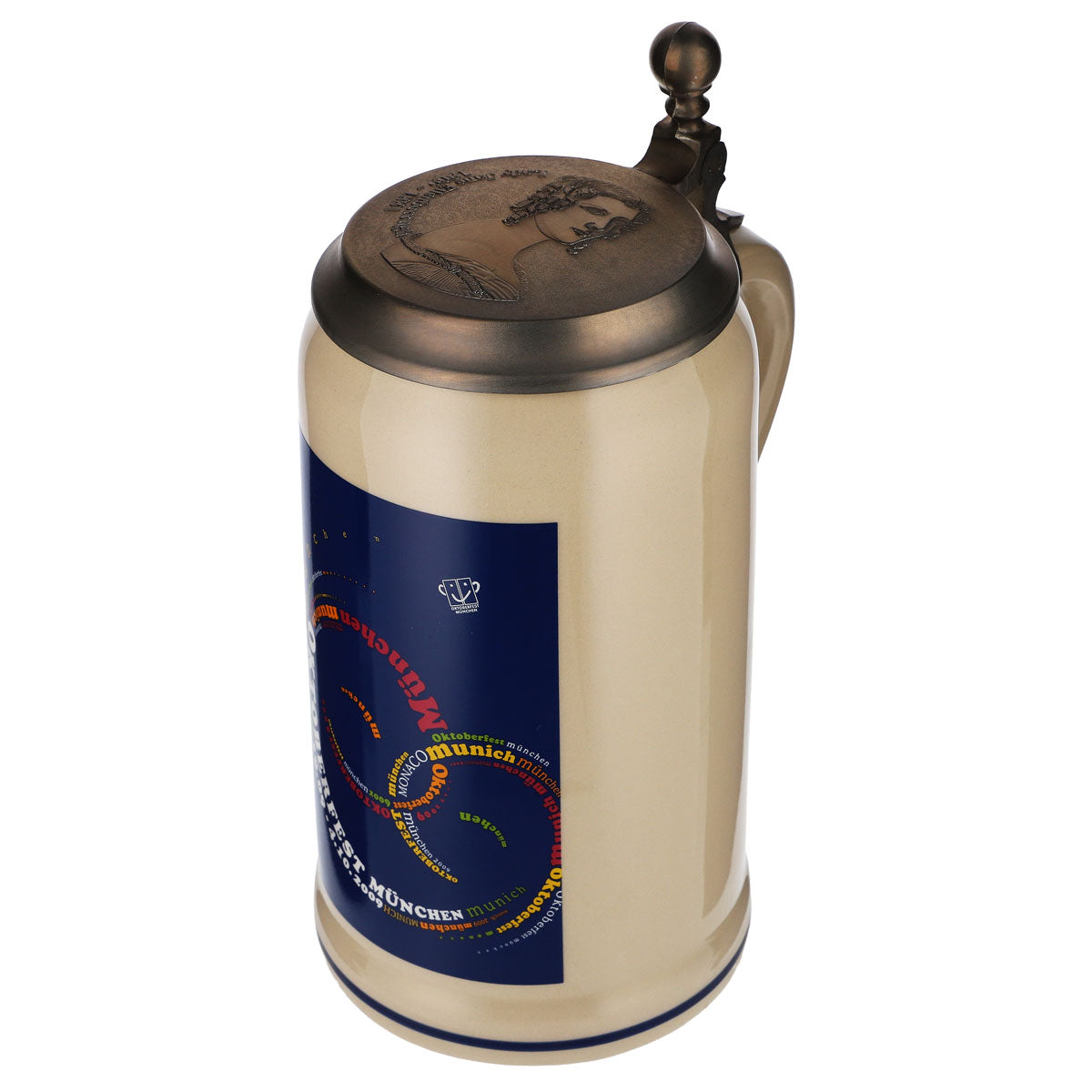 Steingut Bierseidel Glas 1,0l Tonkrug Oktoberfest München 2009 mit Zinndeckel – Ansicht 6