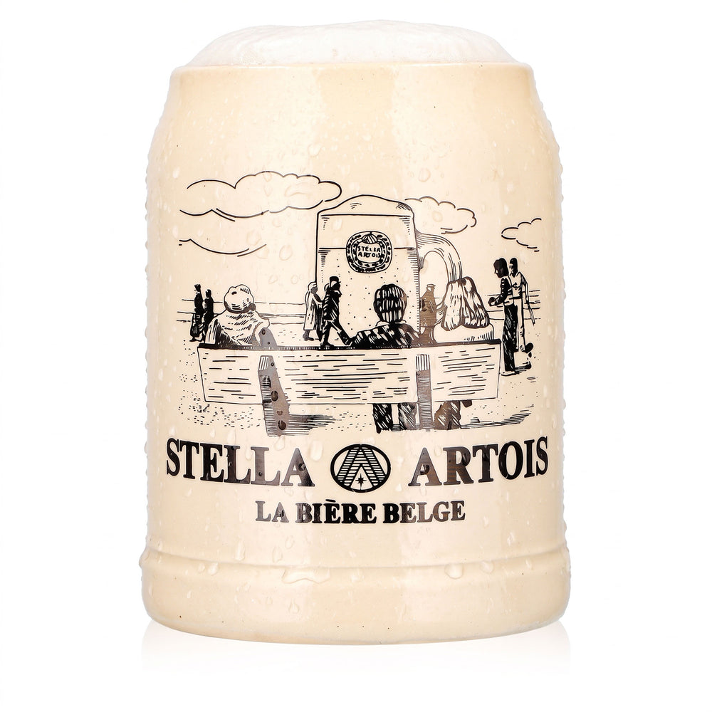 Stella Artois Bier Glas Tonkrug Bierkrug 0,5l Sitzbank Motiv La Biere Belge Ton