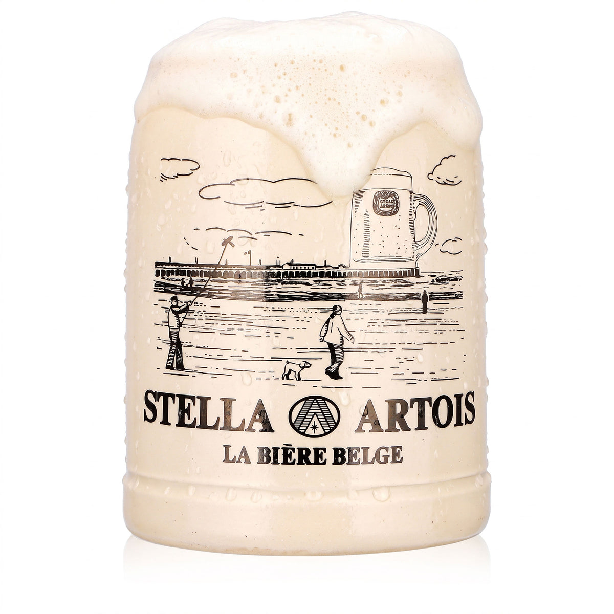 Stella Artois Bier Glas Tonkrug Bierkrug 0,5l Strand Motiv La Biere Belge Ton