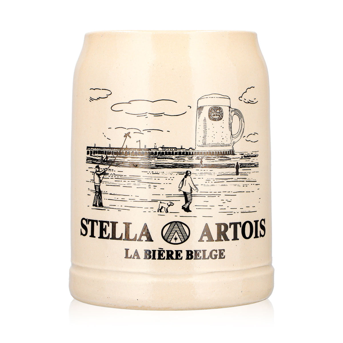 Stella Artois Bier Glas Tonkrug Bierkrug 0,5l Strand Motiv La Biere Belge Ton – Ansicht 2