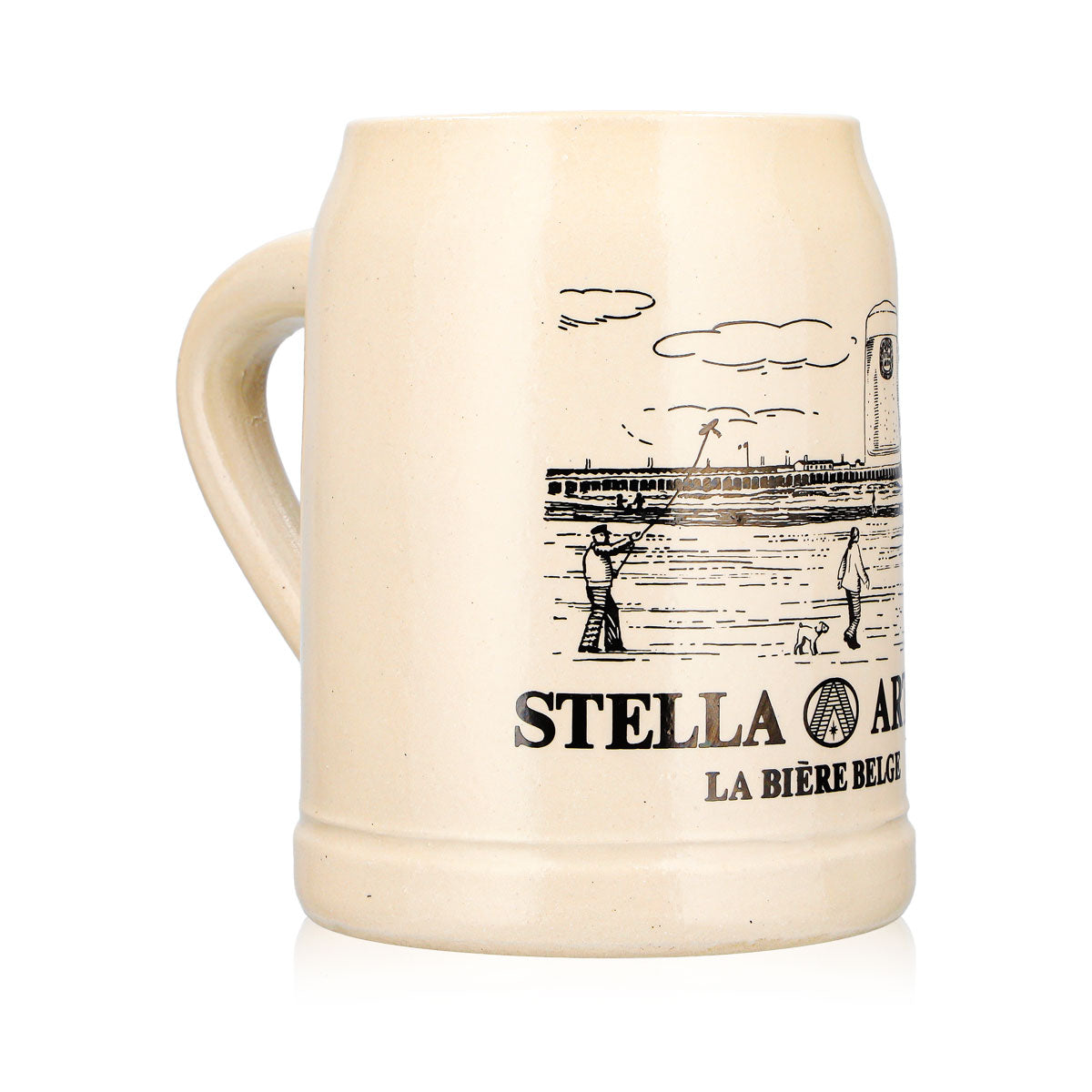 Stella Artois Bier Glas Tonkrug Bierkrug 0,5l Strand Motiv La Biere Belge Ton – Ansicht 3